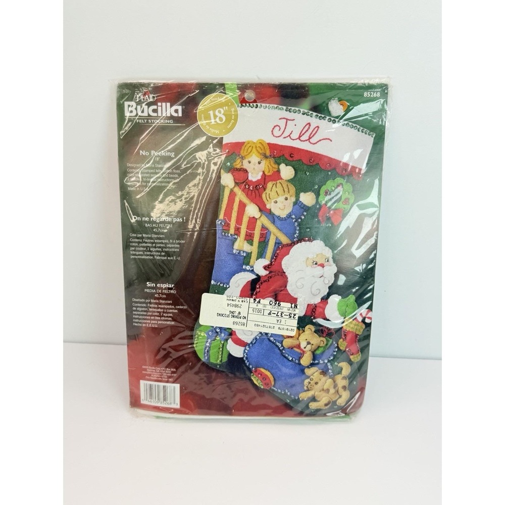 Bucilla 18" Christmas Felt Applique Stocking Kit "No Peeking" Santa #85268